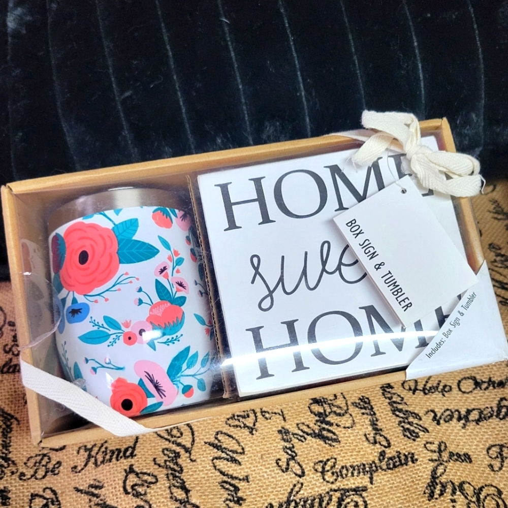 Gift Set floral tumbler and box sign home sweet home-multi color